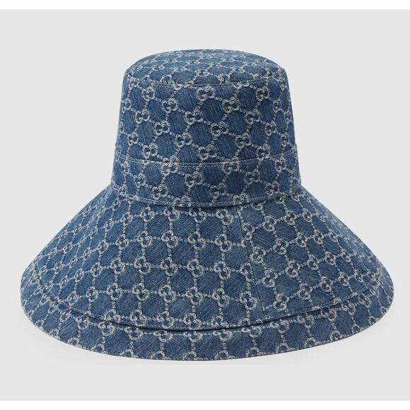 Gucci Eco Washed Denim Wide Brim Monogram GG Logo Hat Medium - Picture 1 of 13